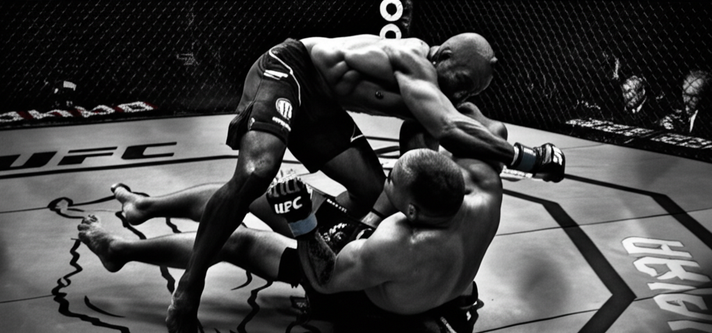 Ground and pound dramatic moment in MMA fight